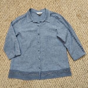 Christopher & Banks Linen Blend Blouse Womens Small Button Up Lace Accents Shirt